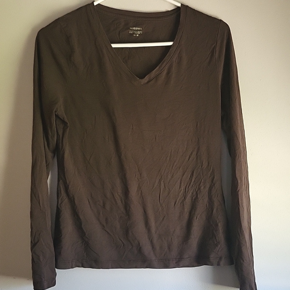 Mossimo Brown V Neck Long Sleeve Plain Shirt size M